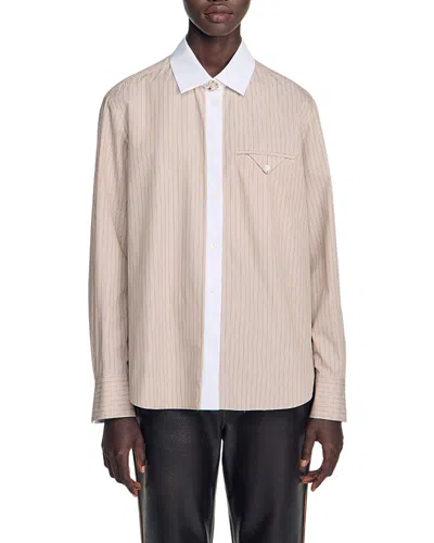 Sandro Natalya Striped Contrast Trim Shirt In Neutral