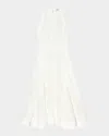 Sandro Womens Naturels Sleeveless Lace-trim Linen-blend Maxi Dress