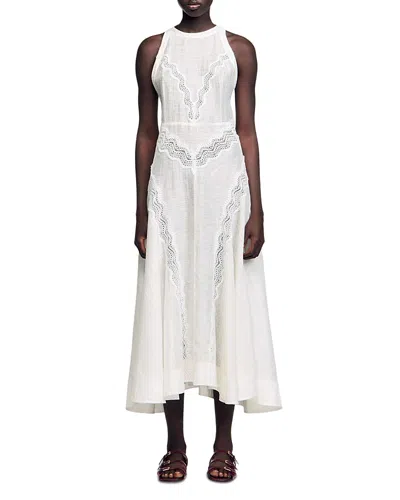 SANDRO NATHALIE LACE TRIM MAXI DRESS