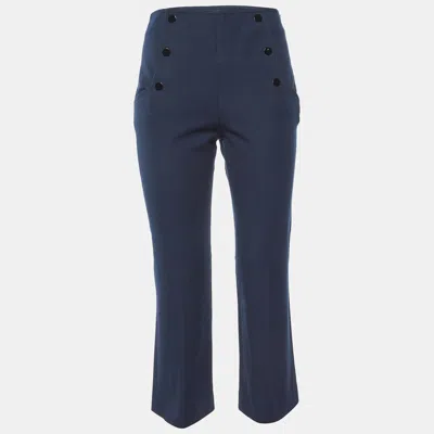 Pre-owned Sandro Navy Blue Cotton Blend Straight Fit Cropped Trousers S