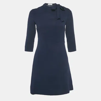 Pre-owned Sandro Navy Blue Crepe Lace Panel Jovane Mini Dress S