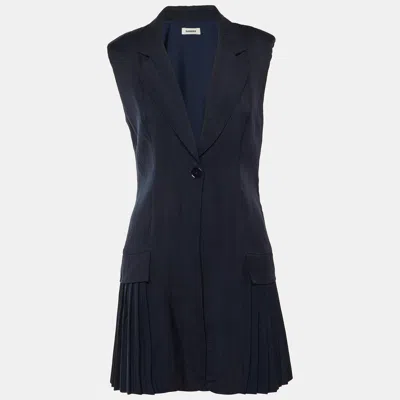 Sandro Navy Blue Crepe Pleated Mini Suit Dress
