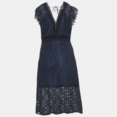 Sandro Navy Blue Emeline Lace Midi Dress