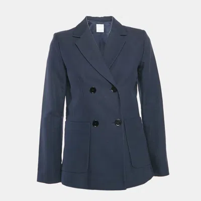 Pre-owned Sandro Navy Blue Gabardine Double Breasted Blazer S
