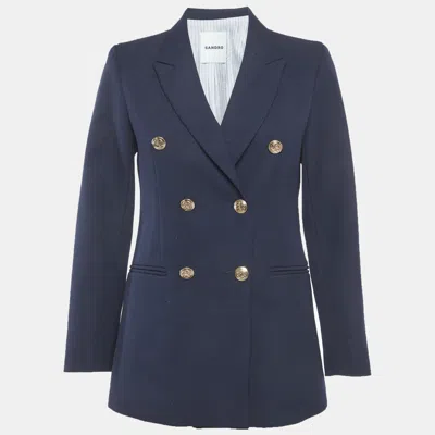 Pre-owned Sandro Navy Blue Gabardine Double-breasted Blazer S