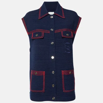 Sandro Navy Blue Knit Clovis Sleeveless Coatigan