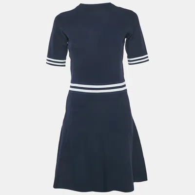 Pre-owned Sandro Navy Blue Knit Striped Band Dettail Mini Dress M