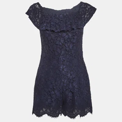 Pre-owned Sandro Navy Blue Lace Mini Scallop Hem Jumpsuit S