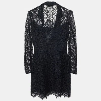 Pre-owned Sandro Navy Blue Lace Nanie Coat Mini Dress S