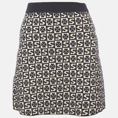 Pre-owned Sandro Navy Blue Monogram Flared Felicie Mini Skirt
