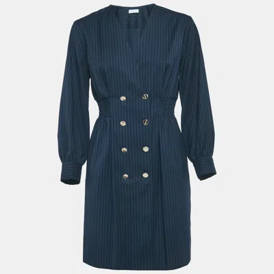 Sandro Navy Blue Pinstripe Crepe Tailored Sheath Dress