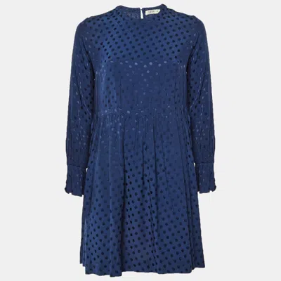 Pre-owned Sandro Navy Blue Polka Dot Crepe Mini Dress S