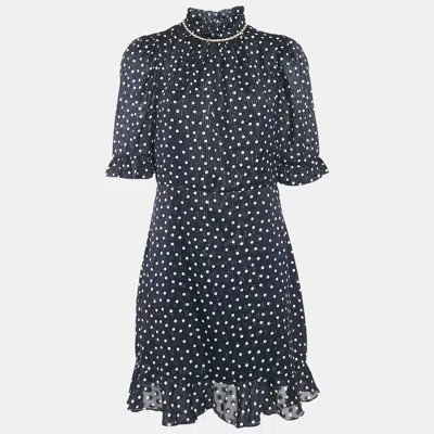 Pre-owned Sandro Navy Blue Polka Dots Lurex Chiffon Short Dress Xl