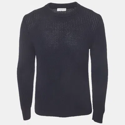 Pre-owned Sandro Navy Blue Rib Knit Crewneck Sweater S