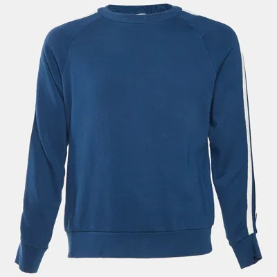 Pre-owned Sandro Navy Blue Side Stripe Trim Jersey Crewneck Sweatshirt M