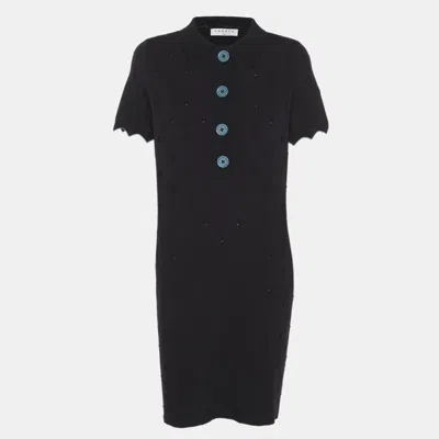 Pre-owned Sandro Navy Blue Stretch Crepe Mini Dress S