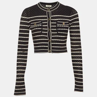 Pre-owned Sandro Navy Blue Striped Rib Knit Cropped Cardigan S