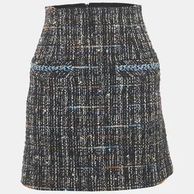 Pre-owned Sandro Navy Blue Tweed Mini Skirt Xs