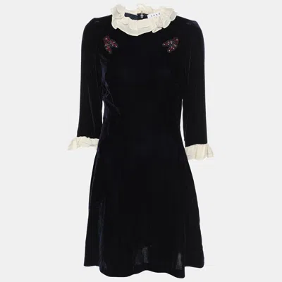 Pre-owned Sandro Navy Blue Velvet Mini Dress S