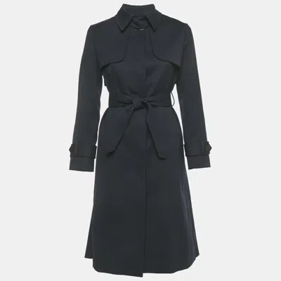 Pre-owned Sandro Navy Blue Wool Blend Pleated Insert Trench Coat L
