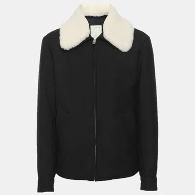 Pre-owned Sandro Navy Blue/white Wool Blend Removable Collar Jacket M