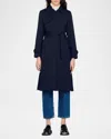 Sandro Trench Coat With Pleated Inset In Navy Blue