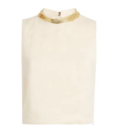 Sandro Necklace-embellished Top In Beige