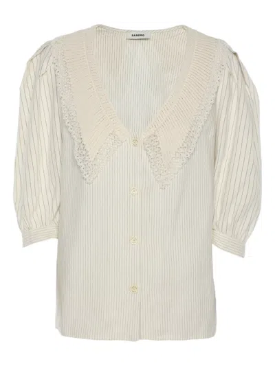 Pre-owned Sandro Striped Lace Blouse In Neutral