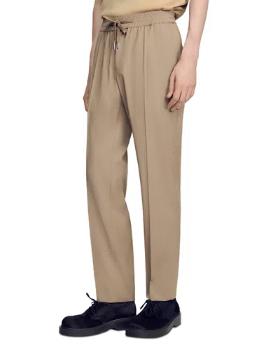 Sandro New Alpha Classic Fit Wool Blend Drawstring Pants In Brown