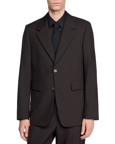 Sandro New Formal Standard Fit Wool Suit Jacket In Brown