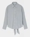 Sandro Womens Bleus Tie-back Relaxed-fit Stretch-cotton And Linen-blend Shirt In Sky Blue