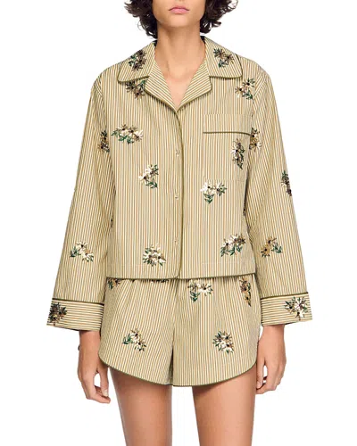 Sandro Nilla Embroidered Striped Shirt In Brown