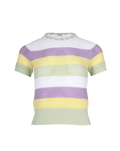 Sandro Ninon Striped Short Sleeve Sweater In Multicolor Viscose