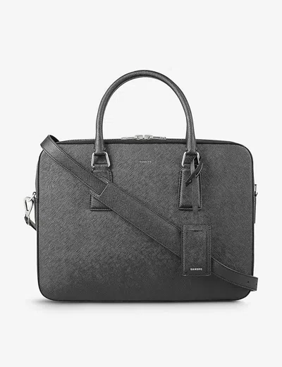 Sandro Noir / Gris Large Logo-embossed Faux-leather Briefcase