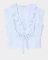 Sandro Womens Bleus Rhinestone-embellished Ruffled-trim Cotton Top In Ciel / Blanc