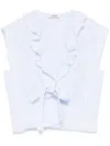 Sandro Womens Bleus Rhinestone-embellished Ruffled-trim Cotton Top In Blue
