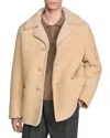 Sandro Notch Lapel Shearling Jacket In Neutral