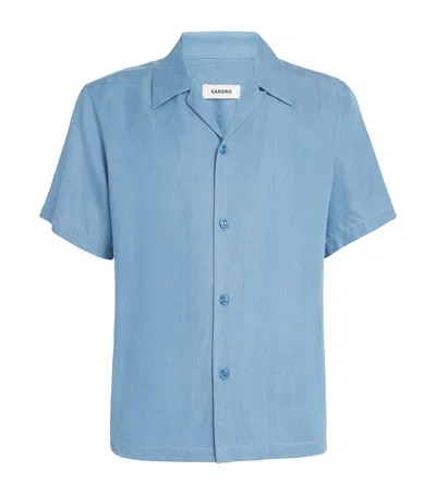 Sandro Notched-collar Short-sleeve Shirt In Blue