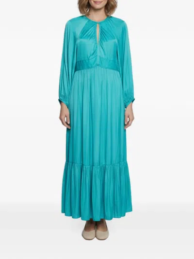 Pre-owned Sandro Noura Tiered Midi Dress In Blue