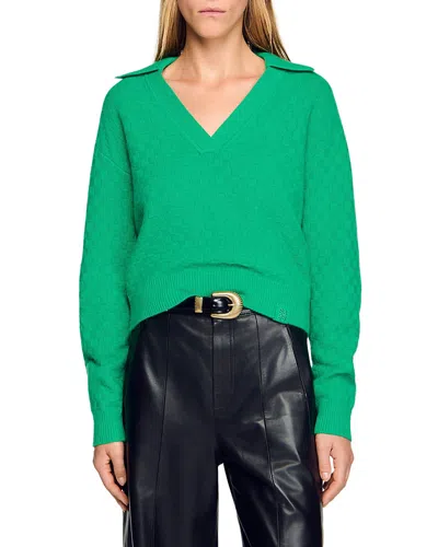 Sandro Numae Collared Sweater In Green