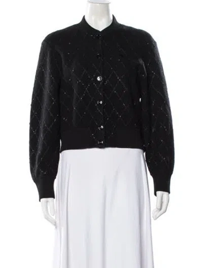 Pre-owned Sandro Nylon Patterned Bomber Jacket In Black