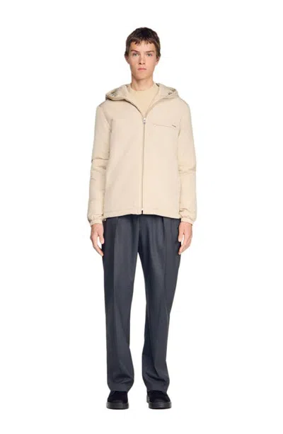 Sandro Nylon Windbreaker In Beige