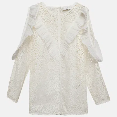 Pre-owned Sandro Off-white Lace Full Sleeve Ruffled Top M