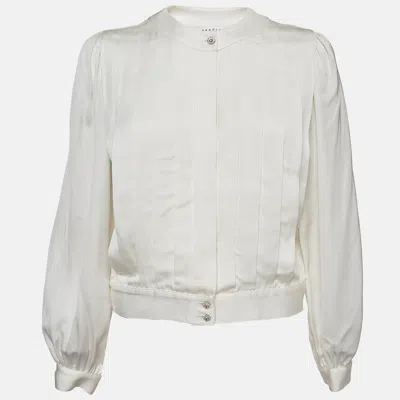 Pre-owned Sandro Off-white Satin Pleated Blouse S