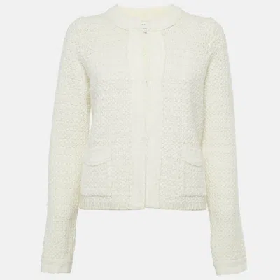 Pre-owned Sandro Off-white Tweed Open Front Cardigan S