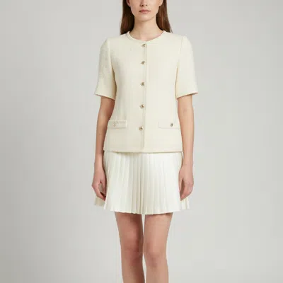 Pre-owned Sandro Off White Tweed Pleated Skirt Isabel Mini Dress S