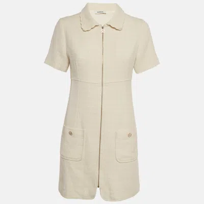 Pre-owned Sandro Off White Tweed Zip -up Gregoria Mini Dress M