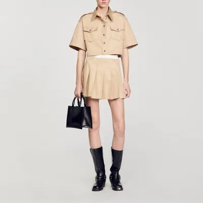 Sandro Officer's Cropped Shirt In Beige