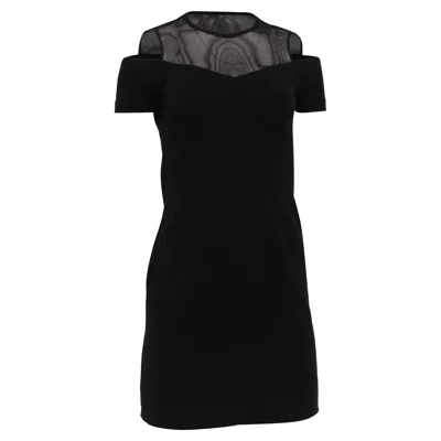 Sandro Off-shoulder Mesh Accent Mini Dress In Black Polyester