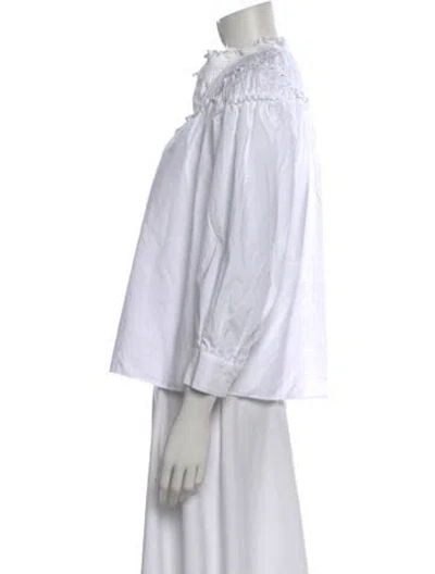 Pre-owned Sandro Off-the-shoulder Long Sleeve Blouse In White